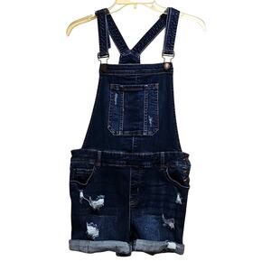 Enjean Denim Collection Women Six Pocket Adj Strap Denim Overall Shorts Size L